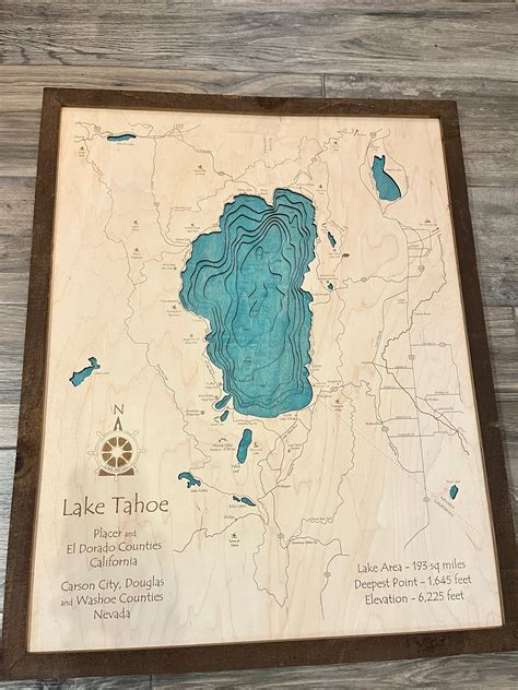 Lake Tahoe 3d Wood Map Tahoe Rim Trail Map Multi Layer Etsy