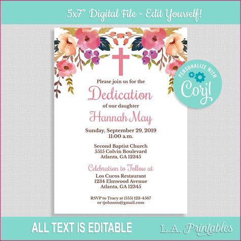 Editable Baptism Invitation Template Microsoft Word Invitations ...