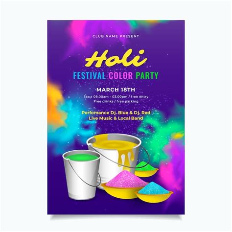 Plantilla De Volante Vertical Holi Realista Vector Gratis