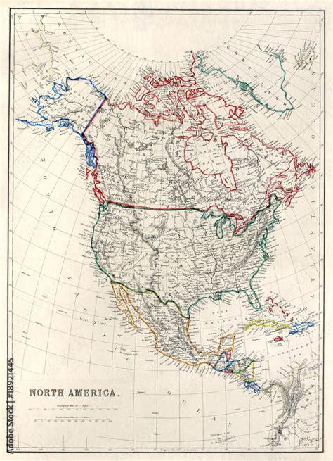 Old map of North America, Alaska as "Russian Territory", 1850. Stock ...