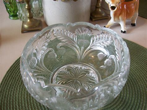 Bowl Pressed Glass Thistle Pattern Wright Co By Bigskytreasures