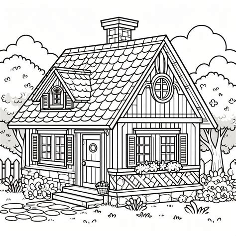 Desenho de uma Casa de Madeira para Colorir e Pintar - Az Colorir