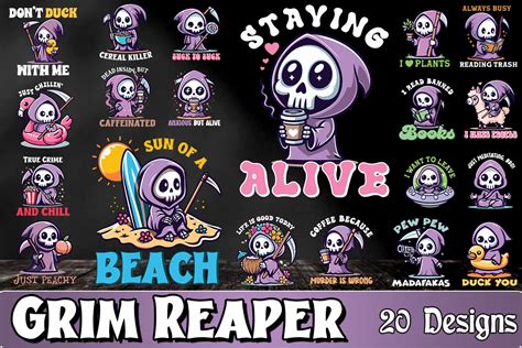 Cute Kawaii Grim Reaper SVG Bundle Graphic By Litewort Creative Fabrica