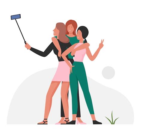 Grupo De Amigas Tomando Selfie Vector Premium