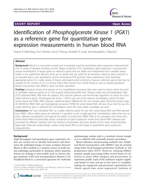 (PDF) Identification of Phosphoglycerate Kinase 1 (PGK1) as a reference ...