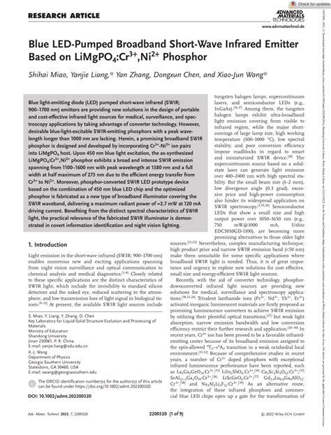 Pdf Blue Led‐pumped Broadband Short‐wave Infrared Emitter Based On