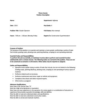 Fillable Online Co Pierce Wi Pierce County Position Description Co