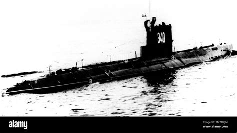 A port bow view of a Soviet Whiskey class patrol submarine underway ...