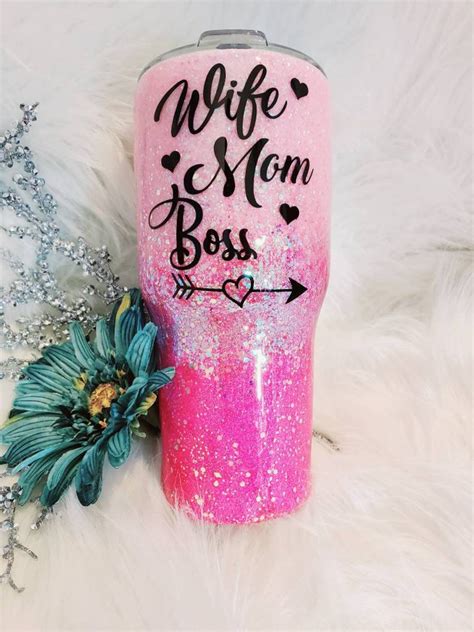 Glitter Tumbler Stainless Steel Tumbler Wife Mom Boss Etsy