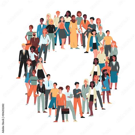 Multicultural crowd of people cartoon characters flat vector ...