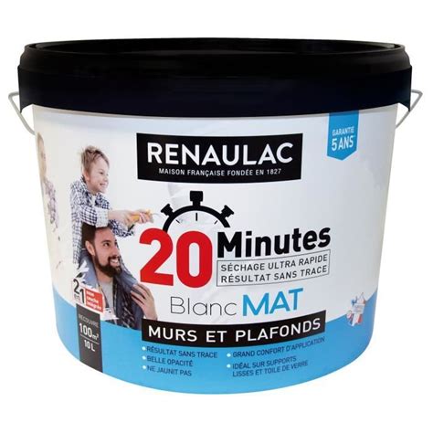 Renaulac Peinture Séchage ultra rapide Blanc Mat 10L 100m² pot