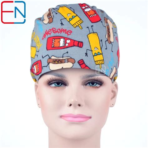 Hennar 2018 Print Surgical Caps Masks Gray Cotton Medical Scrub Hats