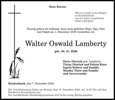 Traueranzeigen Von Walter Oswald Lamberty Rz Trauer De