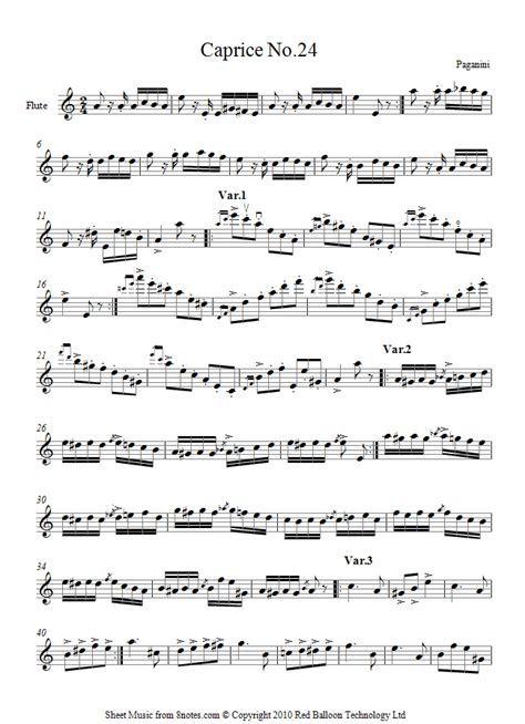 Paganini Caprice No 24 Opus 1 Sheet Music For Flute 8notes