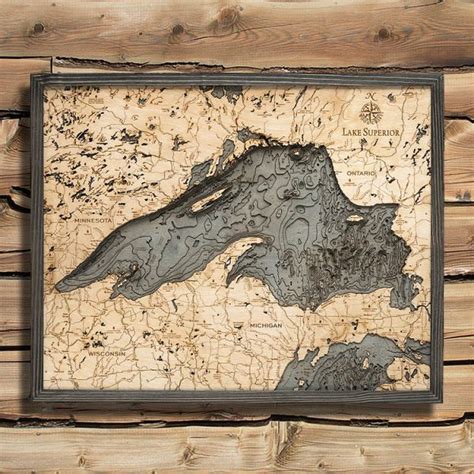 Lake Superior 3d Wood Map 3d Topographic Wood Chart