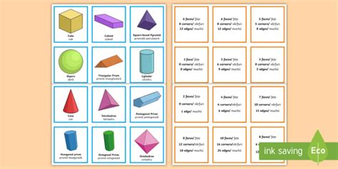 3d Shape Properties Matching Cards Teaching Resources 3d Shape And Properties Matching Cards