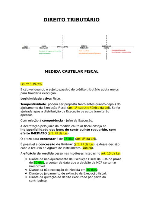 Direito Tributário medida cautelar fiscal DIREITO TRIBUTÁRIO MEDIDA