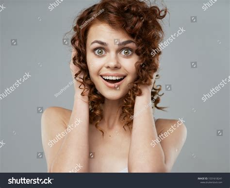 Cheerful Beautiful Woman Curly Hair Naked Stock Photo Shutterstock