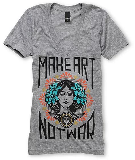 Obey Make Art Not War Grey V Neck T Shirt Zumiez