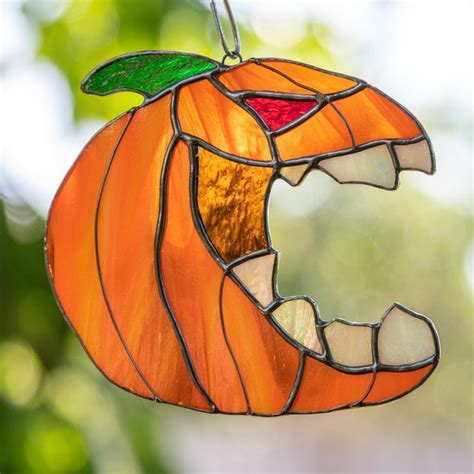 Halloween Pumpkin Stained Glass Window Hangings Halloween - Etsy ...