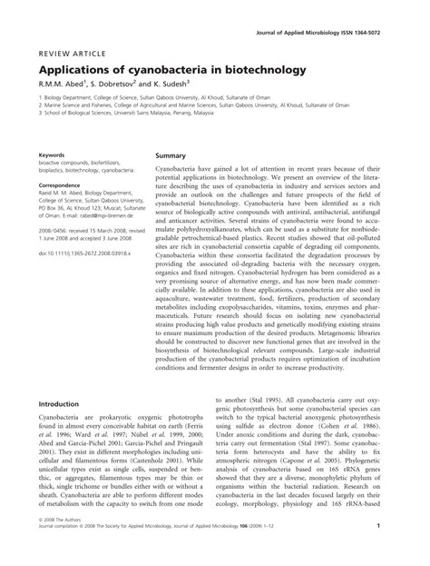 (PDF) Application of cyanobacteria in biotechnology 