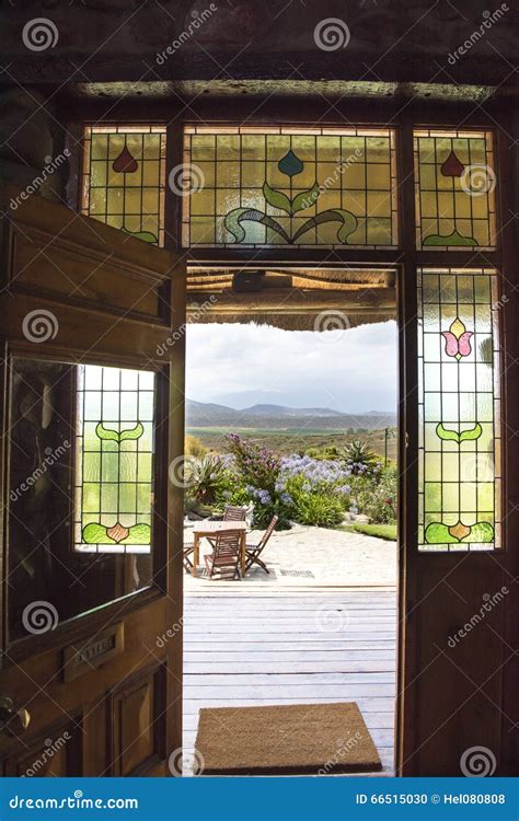 View Through Open Door In Beautiful Landscape Stock Photo Image Of