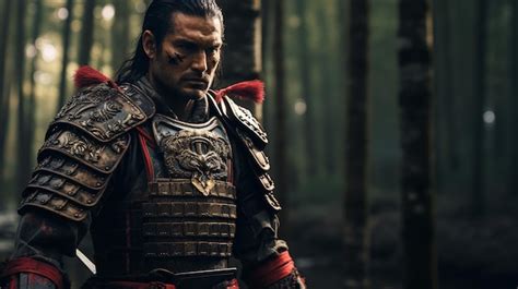 Самурайский ронин в традиционных самурайских доспехах, современный ...