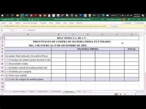 Presupuesto De Compra De Materia Prima Youtube
