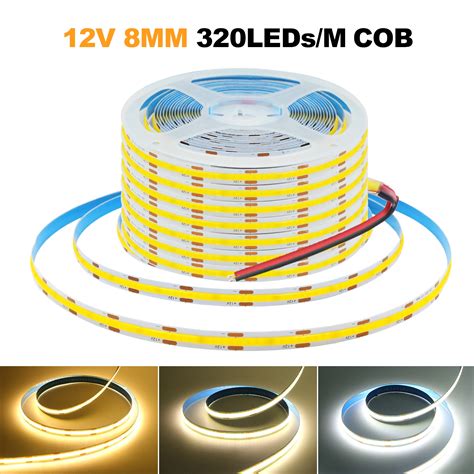 12V 24V COB LED Strip Light 320LEDs M High Density Flexible 8mm FOB