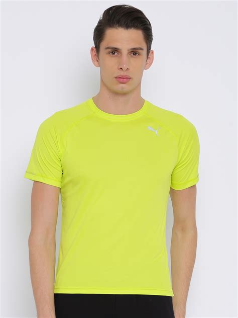 Buy Puma Men Lime Green Core Run S S Checked Round Neck Slim Fit T