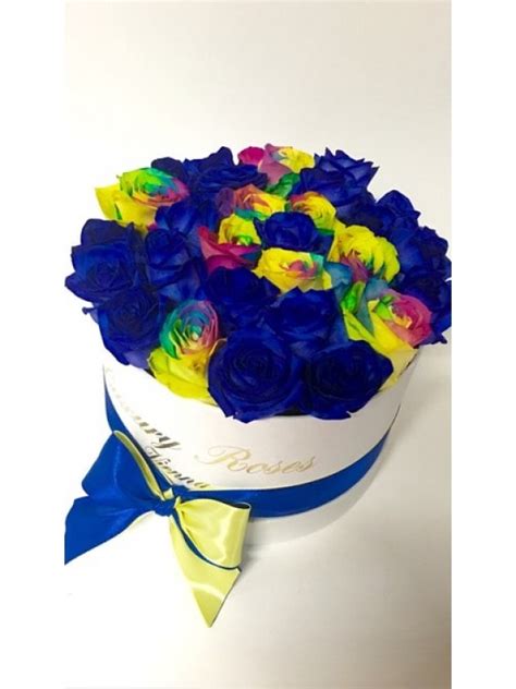 Runde Gro E Box Blau Und Regenbogen Luxury Roses Vienna