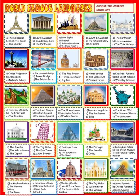 world famous landmarks pictur english esl worksheets