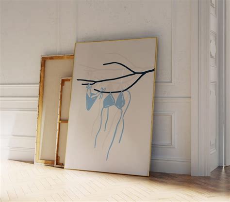 Summer Blue Bikini Poster Bikini Hanging On A Branch Wall Art Laundry Dorm Room Decor