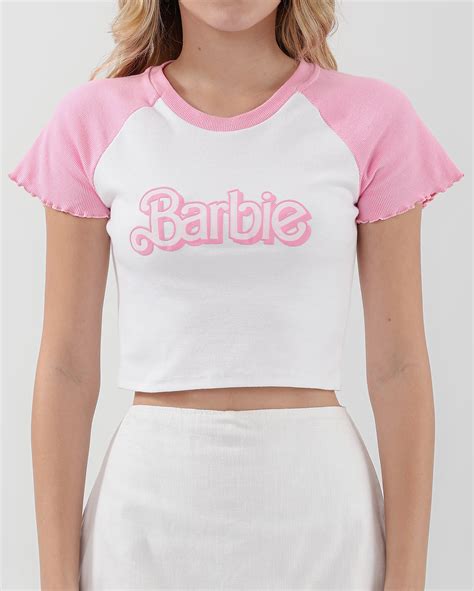 Camiseta Cropped Juvenil Lettering Barbie Branca Mattel Fanlab Oficial