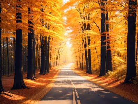 Premium AI Image | Road in a Forest Autumn Scene