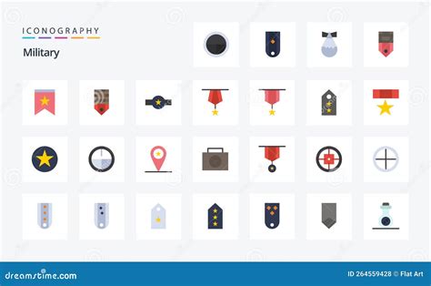 Paquete De Iconos De 25 Colores Planos Militares Ilustración del Vector