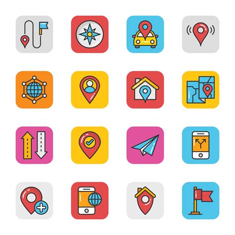 Maps And Navigation Flat Design Icons 25466319 Vector Art At Vecteezy