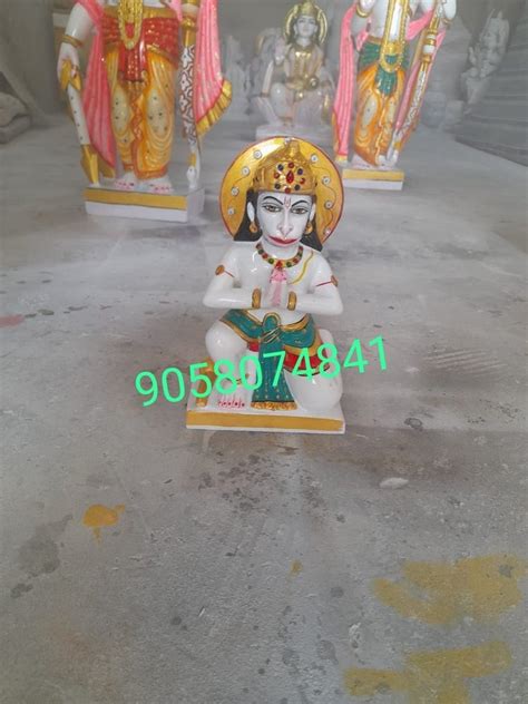 Smvdk Handicraft Golden Gold Plated White Marble Hanuman Ji Statue