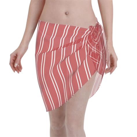 Coaee Stripes Red White Women S Short Sarongs Beach Wrap Sheer Bikini