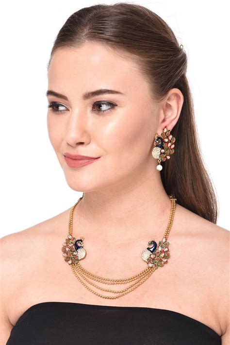 Zeneme Peacock Meenakari Multi Strand Necklace Set At Rs 200 Piece