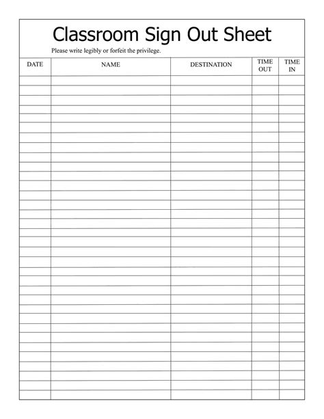 Free Printable Sign In And Out Sheet Templates Pdf Word Excel