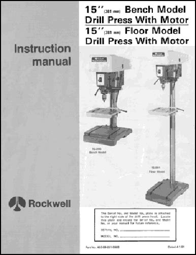 Rockwell 15 Inch 15 090 15 091 Drill Press Manual EBay