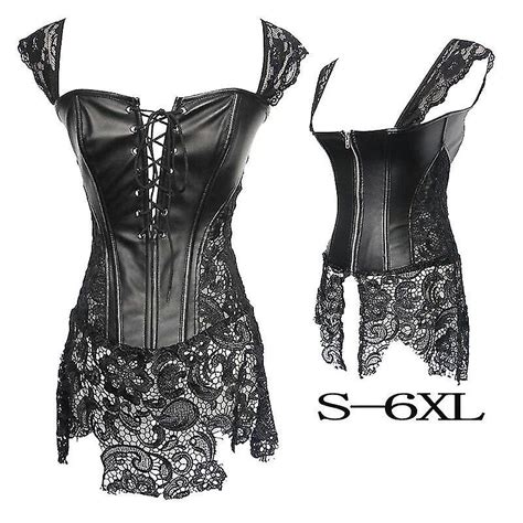 Sajy Frauen Kunstleder Spitze Burlesque Steampunk Korsett Kleid