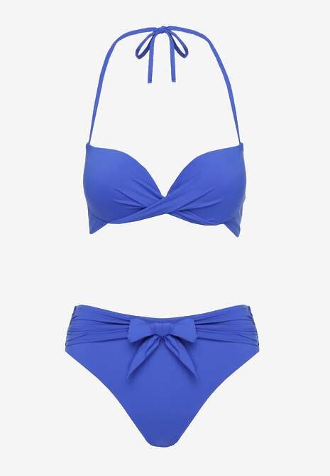 Niebieskie Bikini Majtki Figi i Biustonosz Ozdobione Wiązaniem Saniorie Renee