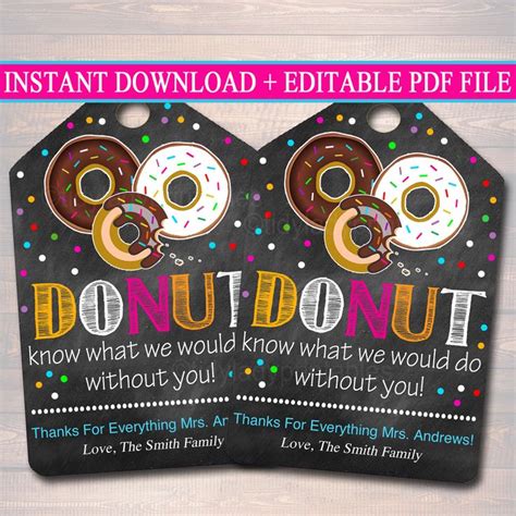 EDITABLE Donut Gift Tags Christmas Teacher Volunteer Nanny Babysitter