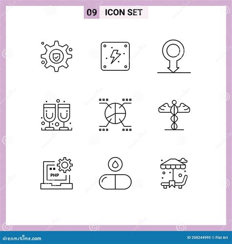 Set Of 9 Modern Ui Icons Symbols Signs For Medical Statistics Sex Pie Chart Stock Vector