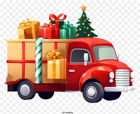 Livraison Darbre De Noël Camion De Livraison Rouge Boîtes Cadeau PNG