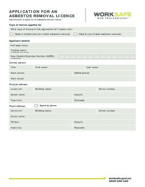 Fillable Online Application For An Asbestos Removal Licence Worksafe