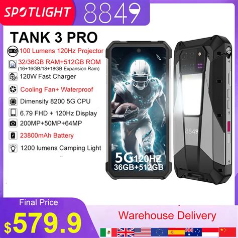 8849 Tank 3 Pro By Unihertz With 100 Lumens 120Hz Projector 32GB 36GB