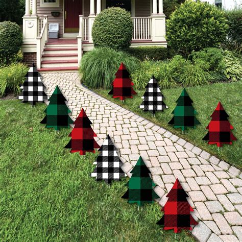 Big Dot Of Happiness Holiday Plaid Trees Lawn Decorations Outdoor